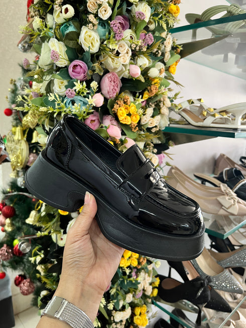 Pu Leather Round Toe Chunky Platform